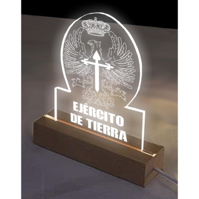 LAMPARA METACRILATO EJERCITO DE TIERRA BASE MADERA (PERSONALIZABLE)